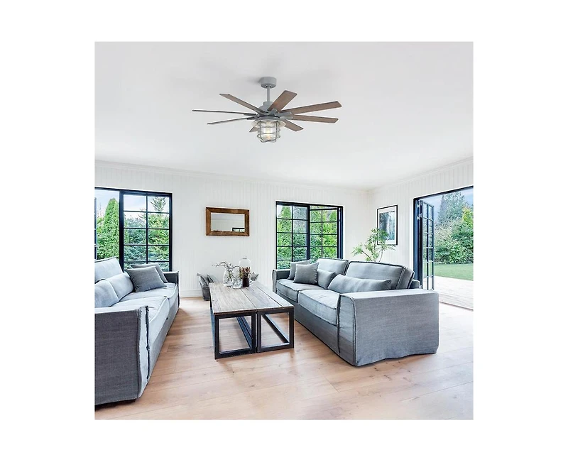 Sofucor 52-inch Grey Farmhouse 8-Blade Indoor Ceiling Fans with Light Kit and Remote Control Dc Motor Bubble Glass Lampshade