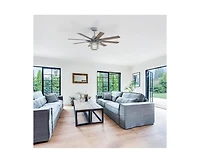 Sofucor 52-inch Grey Farmhouse 8-Blade Indoor Ceiling Fans with Light Kit and Remote Control Dc Motor Bubble Glass Lampshade