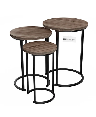 Lavish Home Round Modern 3-Pc. Wood Nesting Table Set