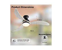 Sofucor 52-inch Modern Classic Black 3-Blade Flush Mount with Intelligent Remote Control and Light
