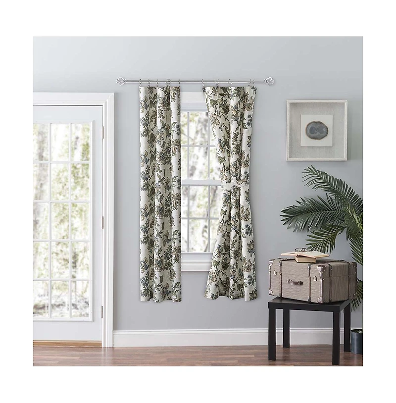 Ellis Curtain Madison Floral Design Printed Natural Ground 3" Rod Pocket 56" x 63" Tailored Panel Pair Blue