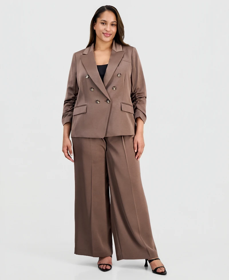 Tahari Asl Plus Faux-Double-Breasted Satin Jacket