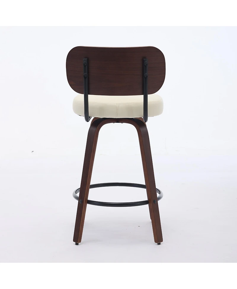 Casainc Set of 2 Faux Leather Swivel Bar Stools with Bentwood Legs, 26'' Seat Height