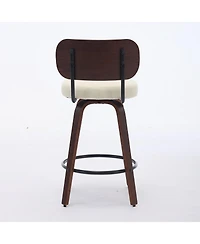 Casainc Set of 2 Faux Leather Swivel Bar Stools with Bentwood Legs, 26'' Seat Height