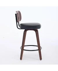 Casainc Set of 2 Faux Leather Swivel Bar Stools with Bentwood Legs, 26'' Seat Height