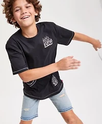 Levis Boys 8 20 On Fire Graphic Print T Shirt Unbasic 511 Slim Fit Denim Shorts