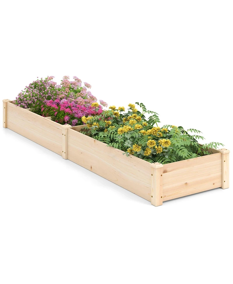 Sugift Wooden Raised Open-Ended Base Garden Bed with 2 Planter Boxes Divider-Natural