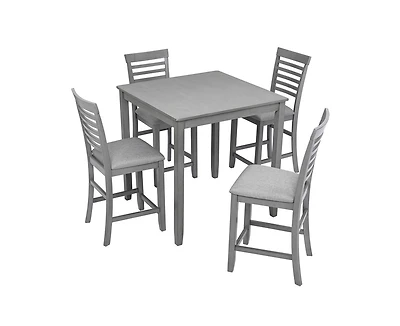 sumyeg 5-Piece Grey Counter Height Kitchen Dining Set with Square Wood Table and 4 Upholstered Chairs
