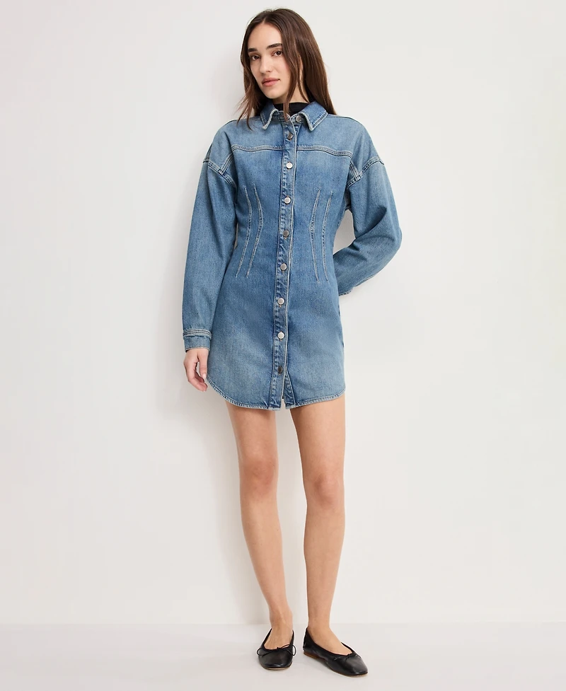 Good American Women's Shaped Long-Sleeve Denim Dress