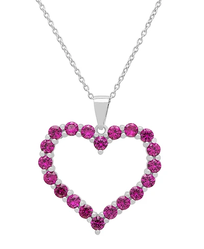 Macy's Lab-Grown Ruby Open Heart Pendant Necklace (3 ct. t.w.) in Sterling Silver