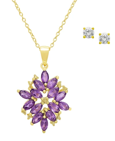 Macy's 2-Pc. Amethyst, White Topaz (3.54 ct. t.w.) & Diamond (0.005 ct. t.w.) Pendant Necklace & Earrings Set in Yellow Gold Plated Sterling Silver