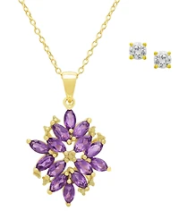 Macy's 2-Pc. Amethyst, White Topaz (3.54 ct. t.w.) & Diamond (0.005 ct. t.w.) Pendant Necklace & Earrings Set in Yellow Gold Plated Sterling Silver