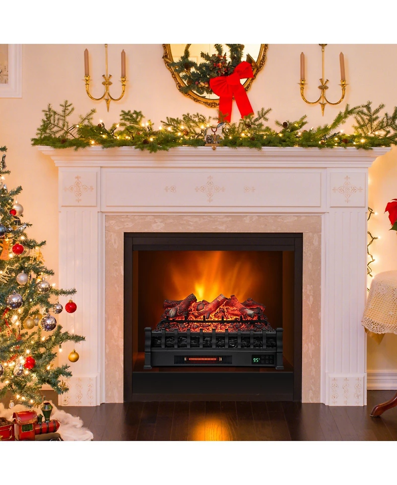 Sugift 26 Inch Electric Fireplace Heater with Remote Control and Realistic Lemonwood Ember Bed-Black