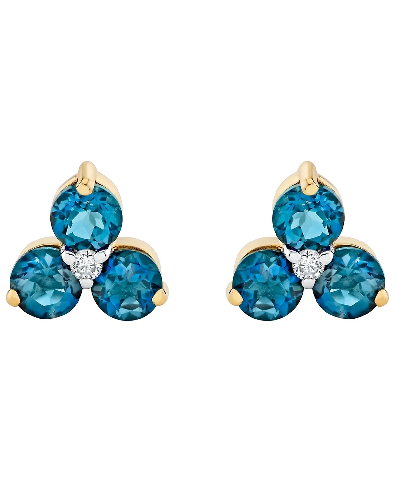 Macy's Blue Topaz (1-3/4 ct. t.w.) & Diamond Accent Stud Earrings in 14k Yellow Gold