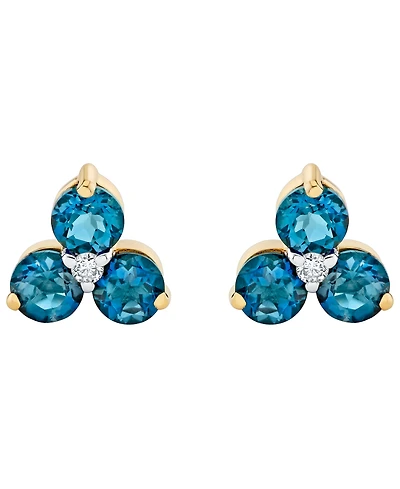Macy's Blue Topaz (1-3/4 ct. t.w.) & Diamond Accent Stud Earrings in 14k Yellow Gold