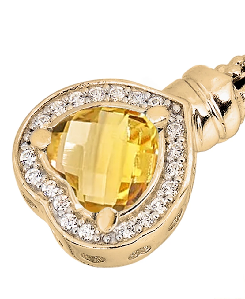 Macy's Citrine (2-3/8 ct. t.w.) and White Topaz (1/3 ct. t.w.) Heart Halo Cuff Bracelet in 14k Gold-Plated Sterling Silver
