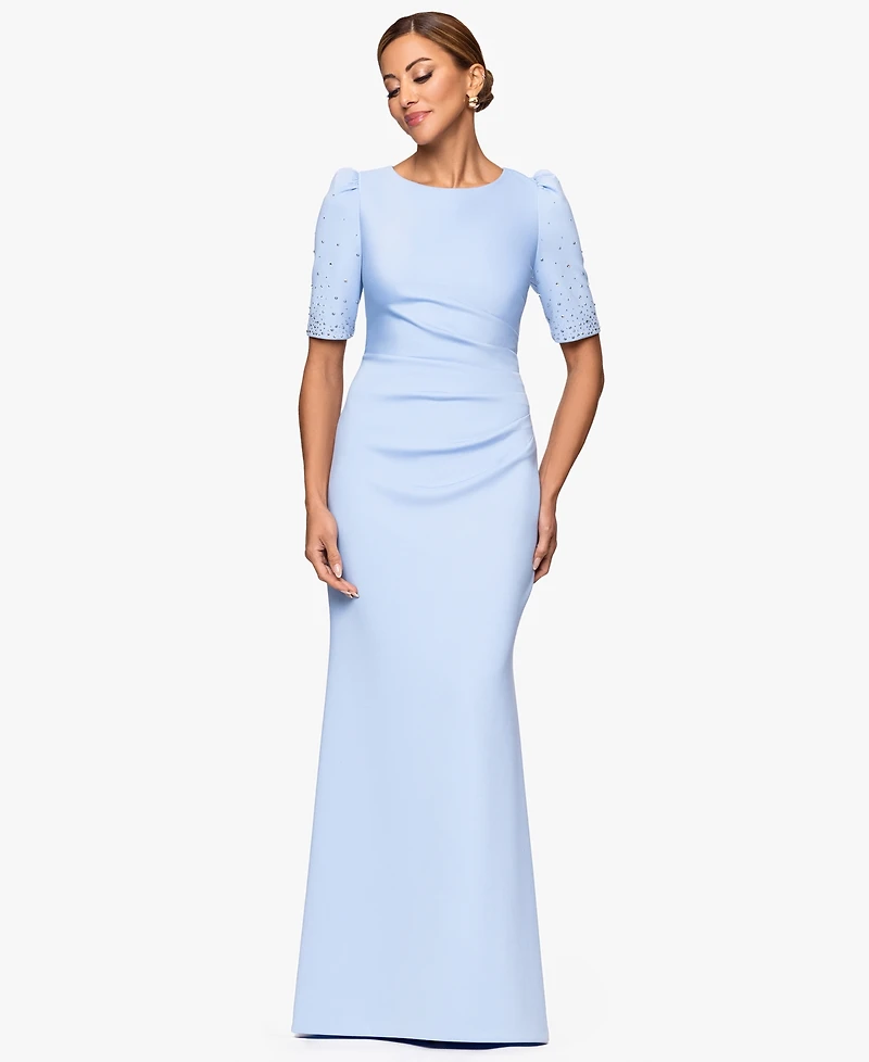 Xscape Women's Embellished Scuba Boat-Neck Gown