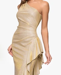 Xscape Women's One-Shoulder Glitter Long Dress