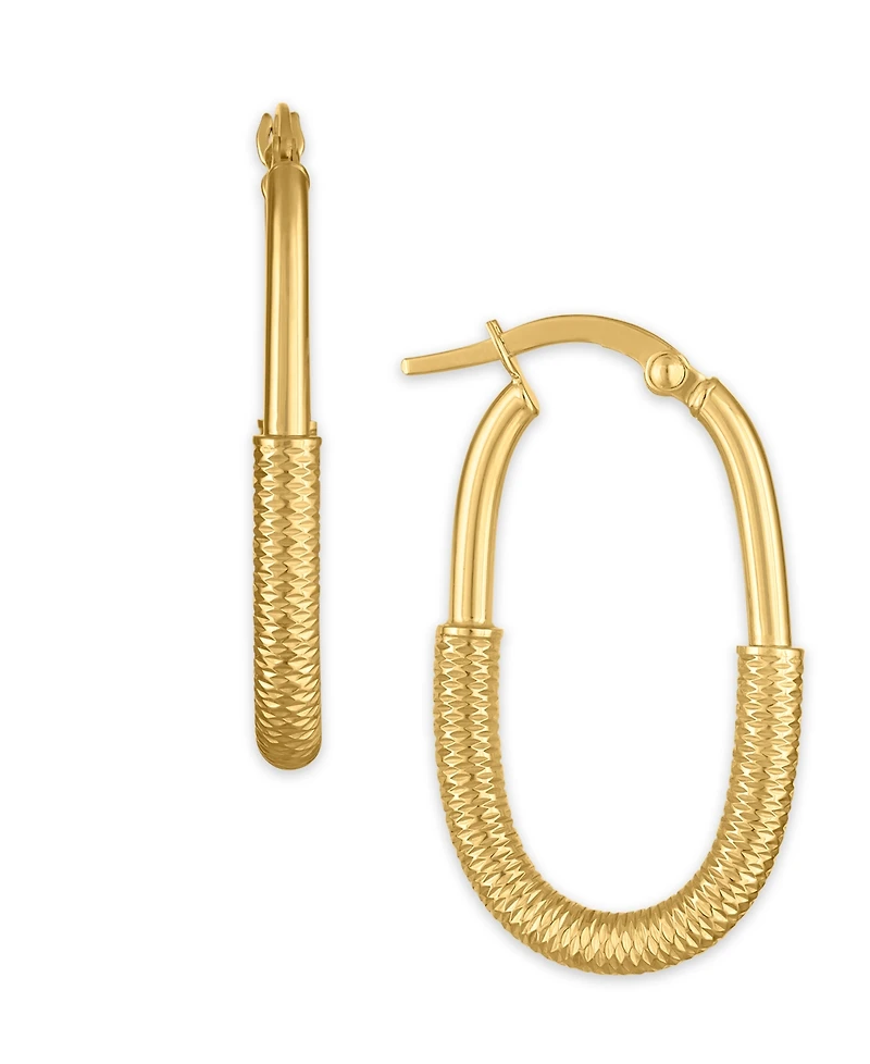 Macy's Polished and Diamond Cut Lock Hoop Earrings in 10k Yellow Gold