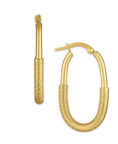 Macy's Polished and Diamond Cut Lock Hoop Earrings in 10k Yellow Gold