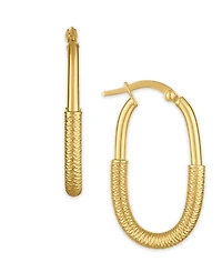 Macy's Polished and Diamond Cut Lock Hoop Earrings in 10k Yellow Gold