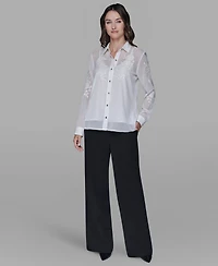 Karl Lagerfeld Paris Petite Flower Button Down Shirt