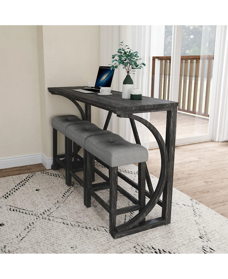 Casainc Industrial 4-Piece Bar Table Set with Power Outlet and Chairs