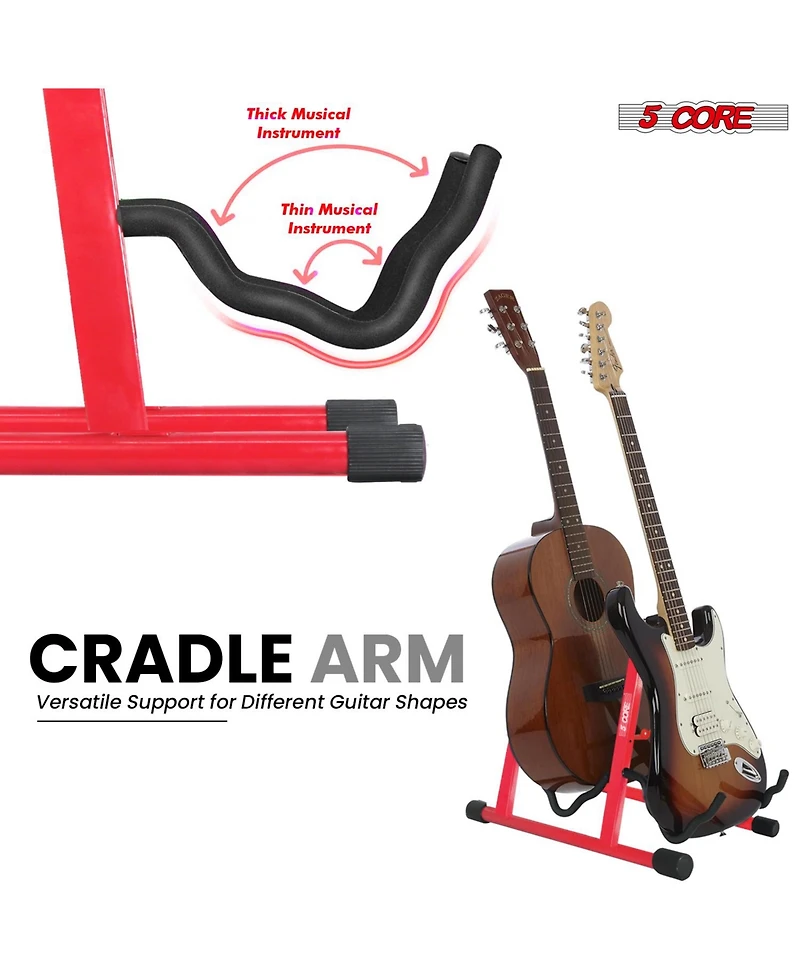 5 Core Double Guitar Stand Floor Adjustable A Frame Folding Acoustic Electric Guitars Holder Stands Gss 2N1 Red