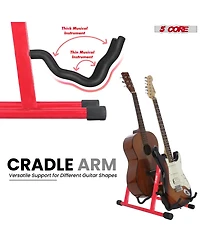 5 Core Double Guitar Stand Floor Adjustable A Frame Folding Acoustic Electric Guitars Holder Stands Gss 2N1 Red