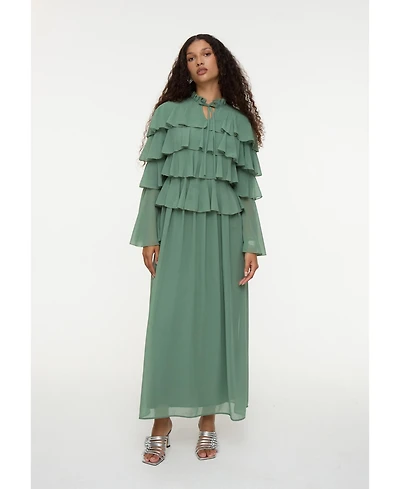 Maryisa Women's Modest Ruffle Chiffon Dress Maxi With Designer Sleeve