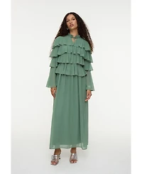 Maryisa Women's Modest Ruffle Chiffon Dress Maxi With Designer Sleeve