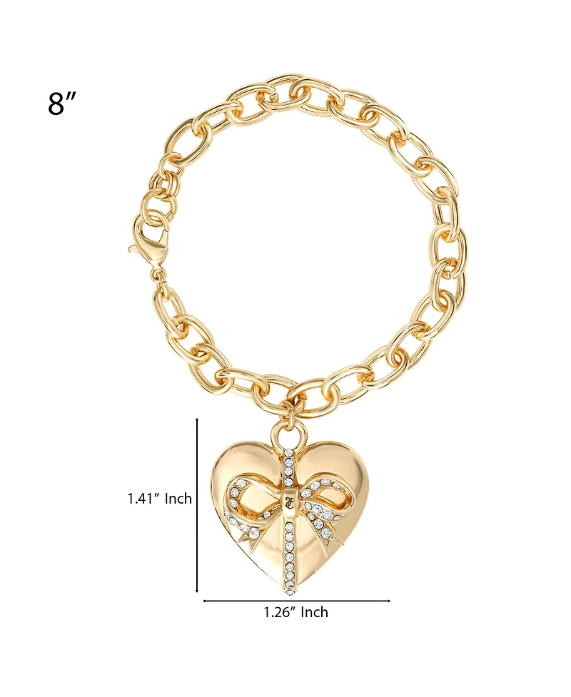 Juicy Couture Heart Bow Drop Bracelet, Gold Tone Pave
