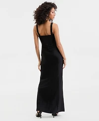 City Studios Juniors' Beaded-Bodice High-Slit Gown