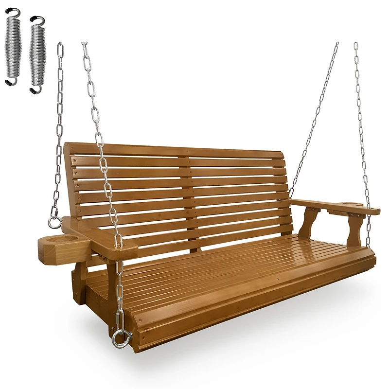 Mega Casa 2-Seater 4.5 Ft Large Wooden Porch Swing for Outdoor Patio Garden