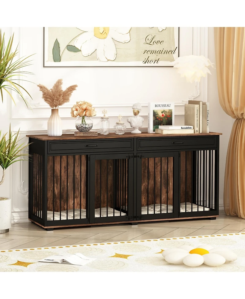 Homsee Furniture Style Dog Crates Large Wooden Pet Kennels with 2 Drawers
