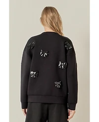 English Factory Women's Pearl Bow Scuba Sweatshirt