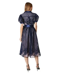 Coast Women's Stripe Organza Puff Sleeve Shirt Dress