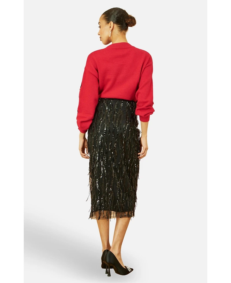 Yumi Women's Sequinned Bow Neckline Sweater