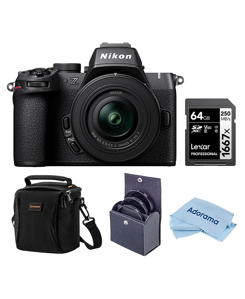 Nikon Z50II Mirrorless Camera with Nikkor Z Dx 16-50mm f/3.5-6.3 Vr Lens, Bundle with 64GB Memory Card, 46mm Filter Kit and Bag