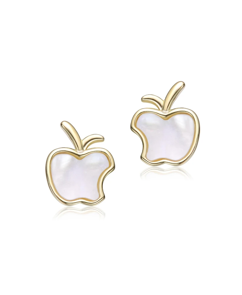 GiGiGirl 14K Gold Plated With White Mother Of Pearl Apple Design Studs Earrings For Kids