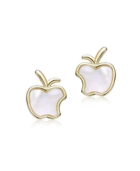 GiGiGirl 14K Gold Plated With White Mother Of Pearl Apple Design Studs Earrings For Kids