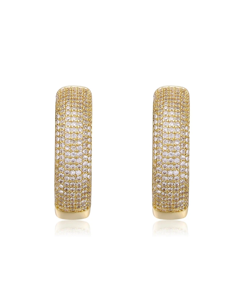 Sterling Silver 14k Gold Plated Cubic Zirconia Pave Hoop Earrings