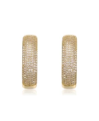 Sterling Silver 14k Gold Plated Cubic Zirconia Pave Hoop Earrings