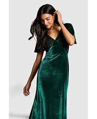 Coast Women's Velvet Lace Mix Short Sleeve Midi Dress