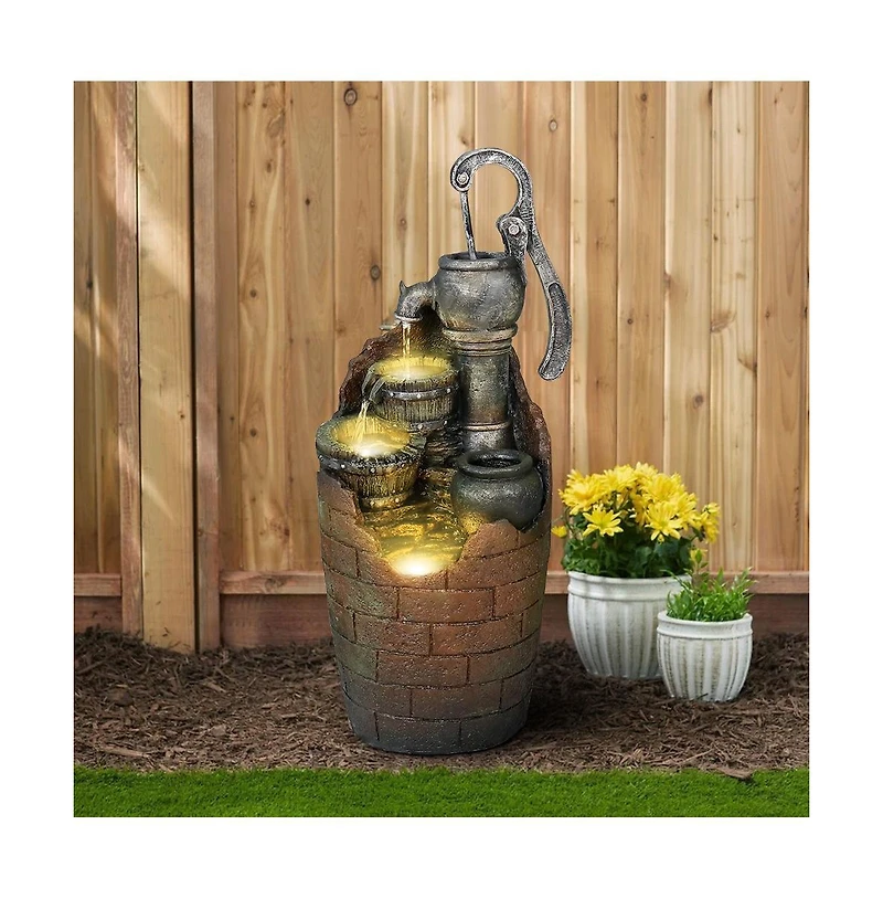SunJet 32.6" Rustic Barrel Outdoor Water Fountain