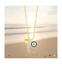 Etoielle Paperclip Created Blue Sapphire Evil Eye Hamsa Heart Silver Vermeil Charm Necklace