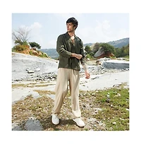 Campus Sutra Men's Army Green Wrinked Korean Oversized Shirt.