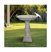 SunJet 23.8 Inch High Concrete Bird Bath with Carved Pedestal – Birdbath Sturdy & Elegant Design, Stone-Like Texture