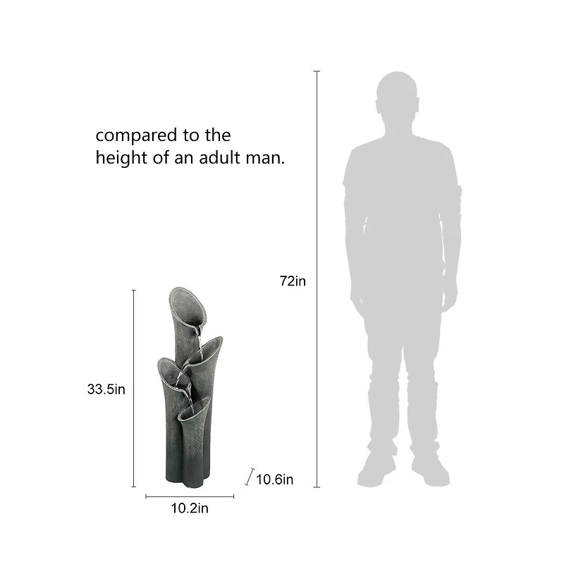 SunJet Faux Stone 33.5" 4-Tier Outdoor Water Fountain with Led Lights