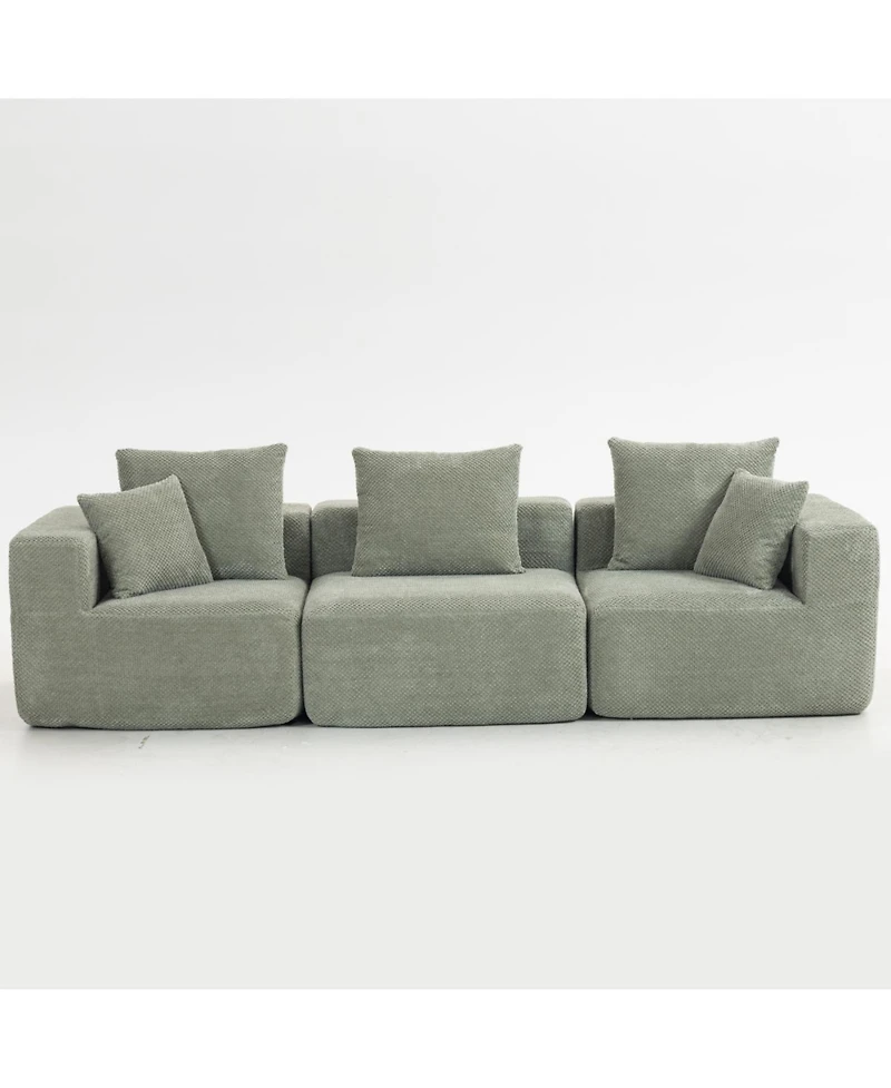 Streamdale Furniture Streamdale Modular 3-Seat Chenille Sofa, Deep-Seat Couch, Tool-Free Setup, Low-Profile, 111" W - Light Green